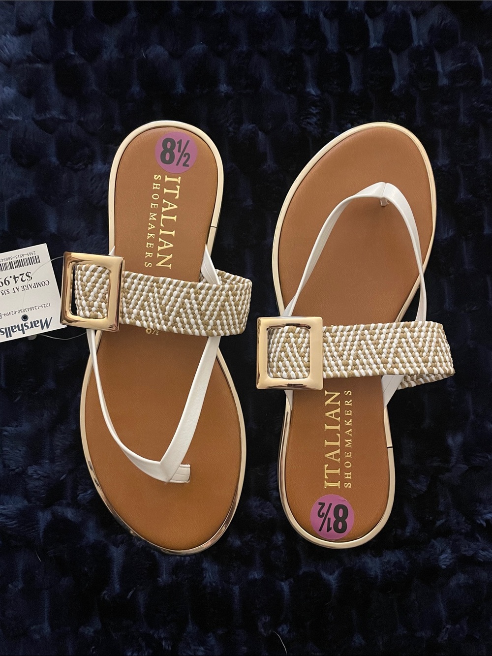 Italian Shoemakers White & Tan Braided Buckle Thong Sandal